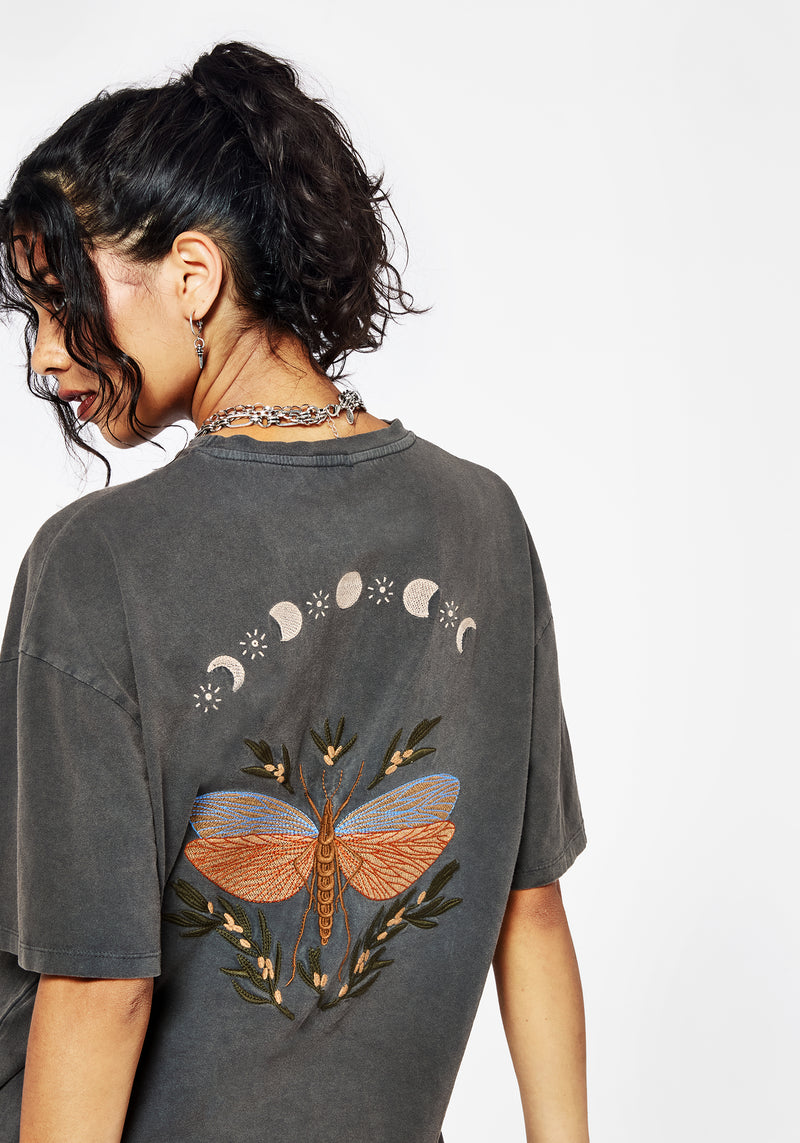 Griffinfly Baumwolle Bestickt Jersey Mini T-Shirt Kleid