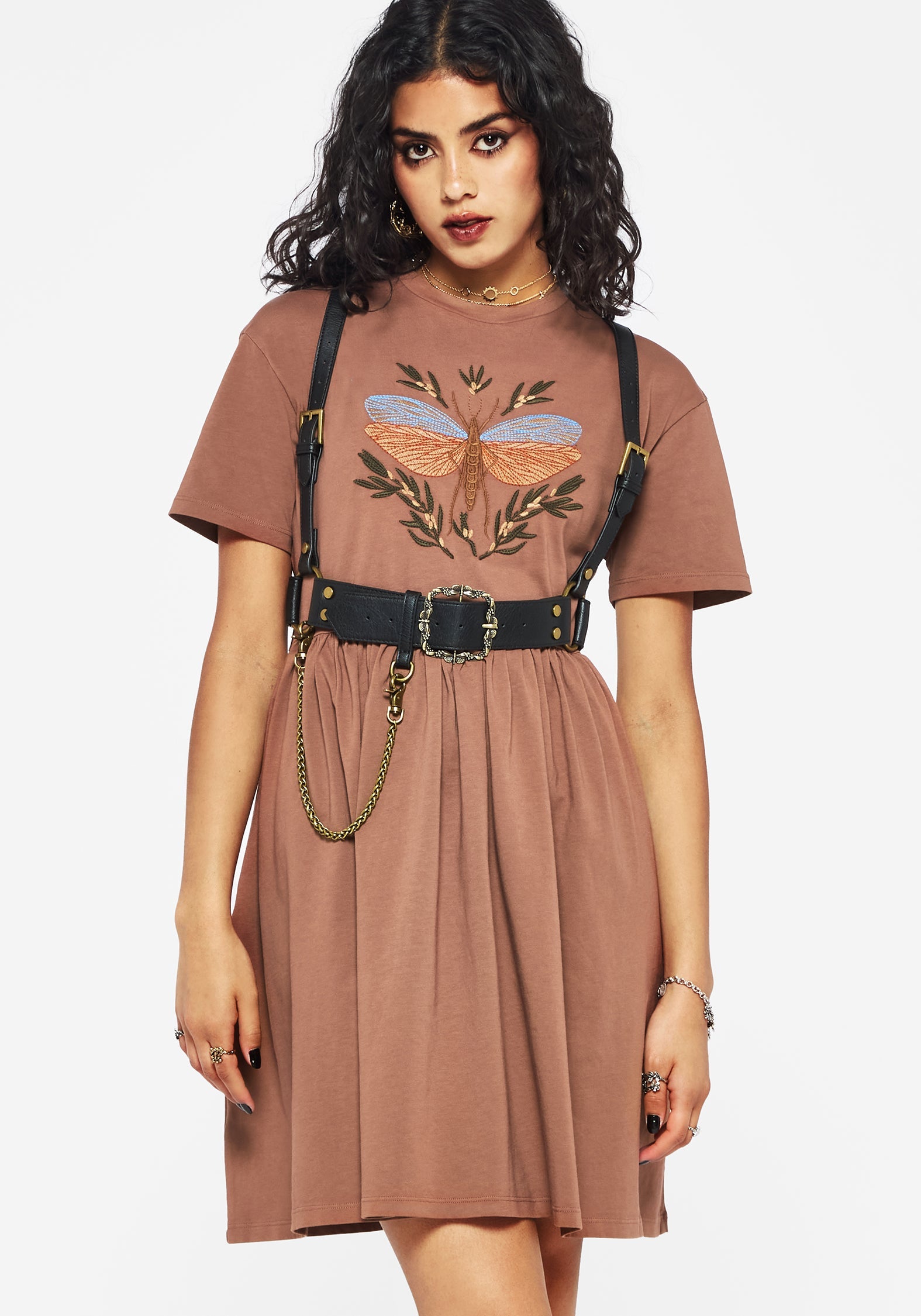 Griffinfly Cotton Embroidered Jersey Mini Skater Dress