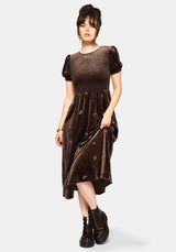 Seraphine Dragonfly Embroidered Velour Smocked Bodice Midi Dress