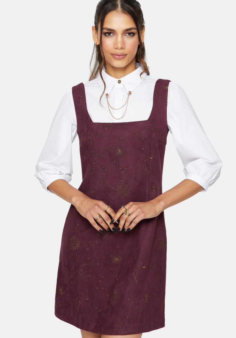 Rosia Celestial Print Suede A-Line Mini Dress