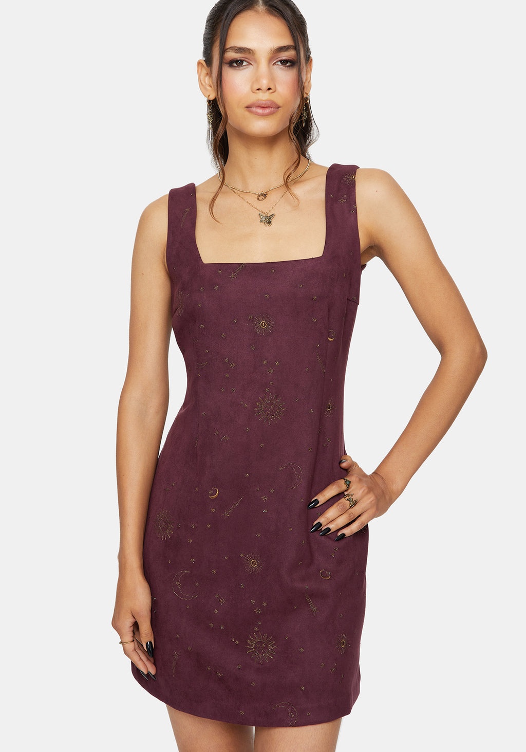 Rosia Celestial Print Suede A-Line Mini Dress Disturbia Rosia Celestial Print Suede A-Line Mini Dress Disturbia