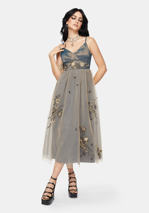 Whim Dragon Embroidered Tulle Midaxi Dress