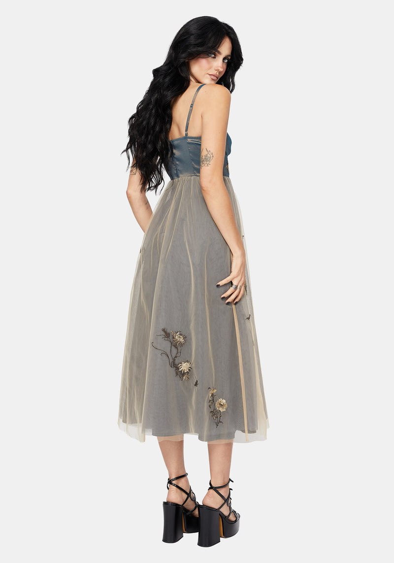 Whim Dragon Embroidered Tulle Midaxi Dress