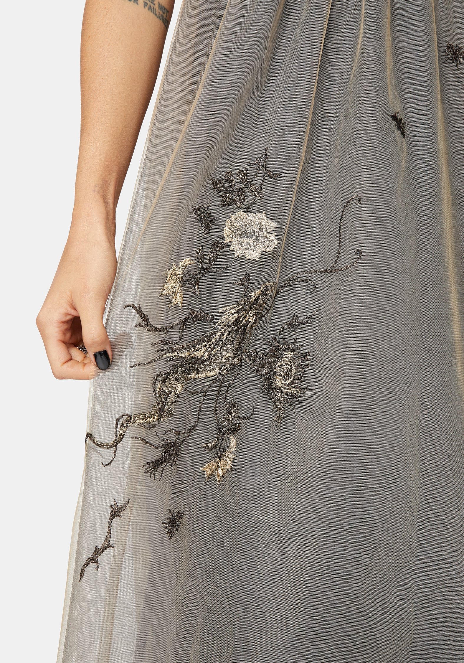 Whim Drache Bestickt Tüll Midaxi Kleid