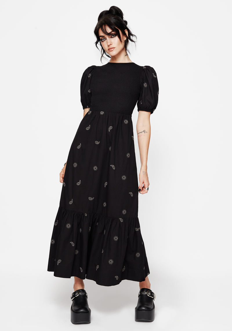 Dawn Sonne Bestickt Gestuft Maxi Kleid