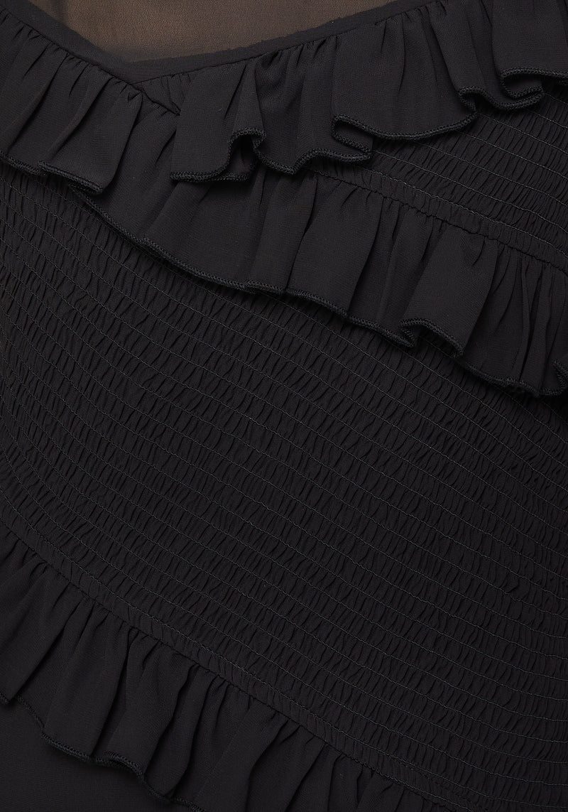 Reflections Schwarz Rüsche Detail Ärmellos Maxi Kleid