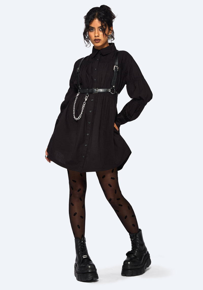 Incantation Baumwolle Mischung Smocked Mini Hemd Kleid