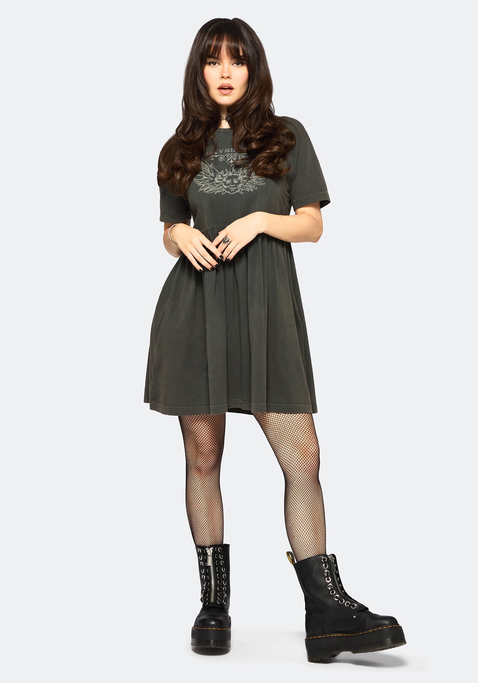 Illvminatio Bleach Grafik Baumwolle Mini Skater Kleid