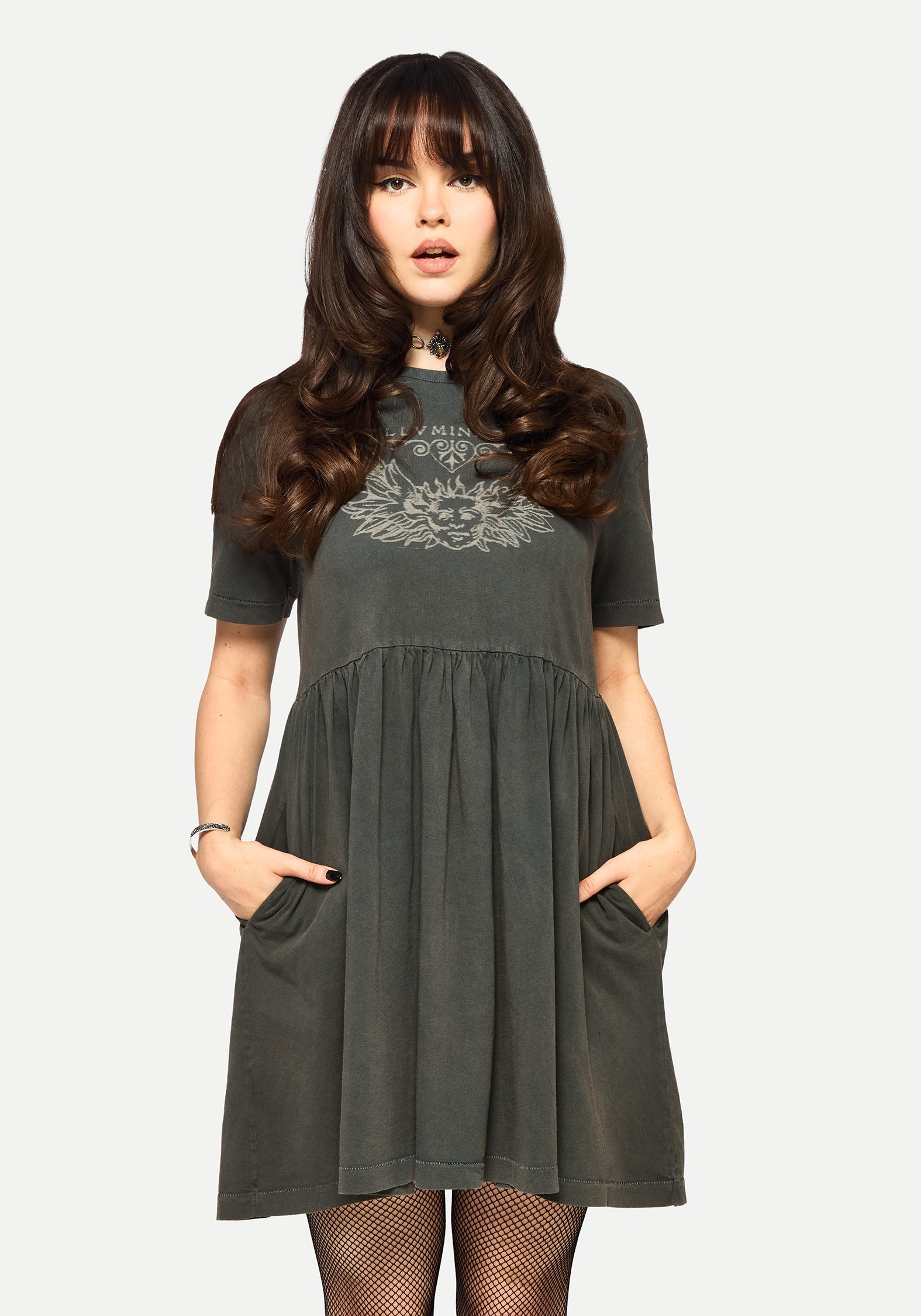 Illvminatio Bleach Grafik Baumwolle Mini Skater Kleid