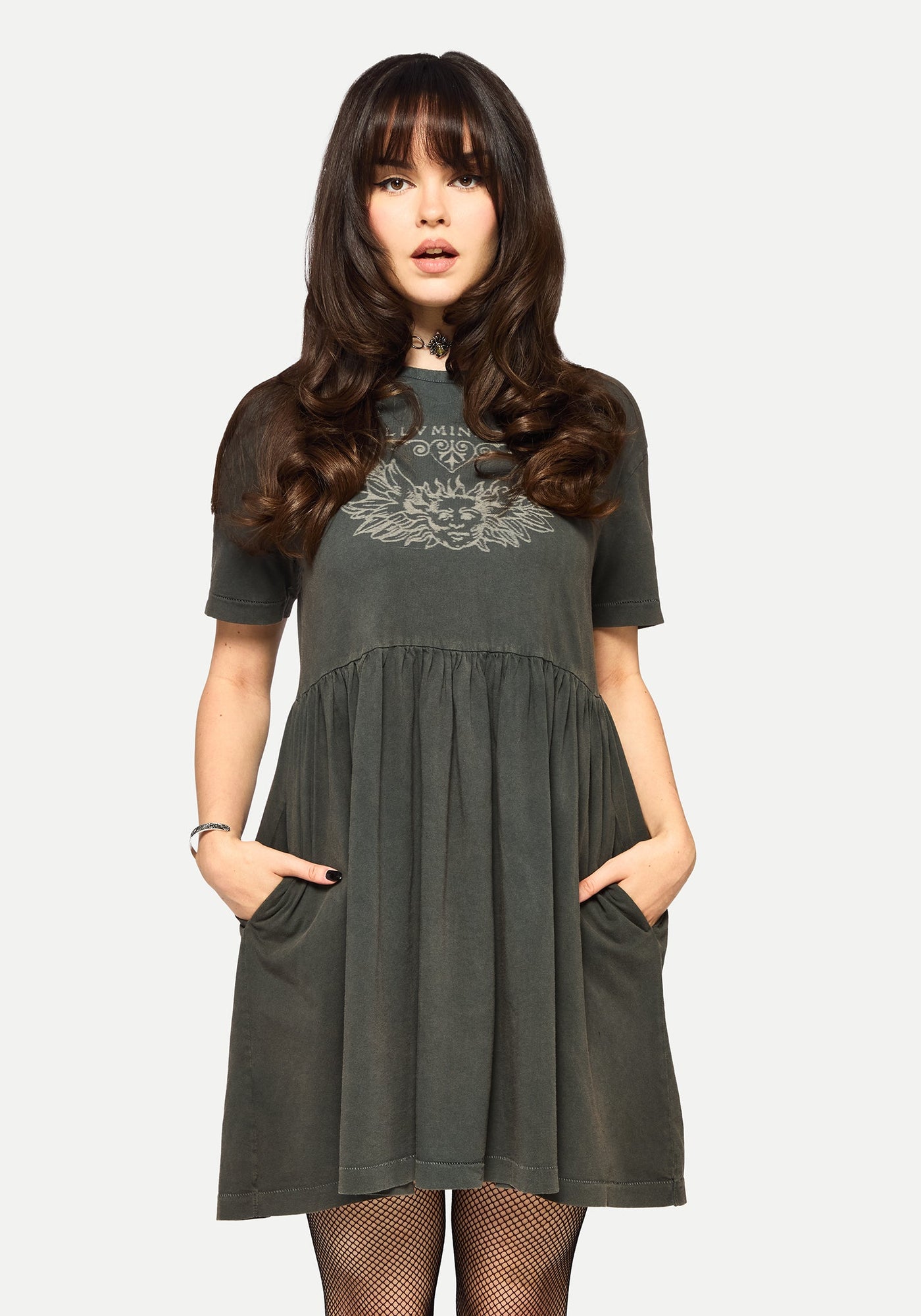Illvminatio Bleach Graphic Cotton Mini Skater Dress Disturbia Illvminatio Bleach Graphic Cotton Mini Skater Dress Disturbia