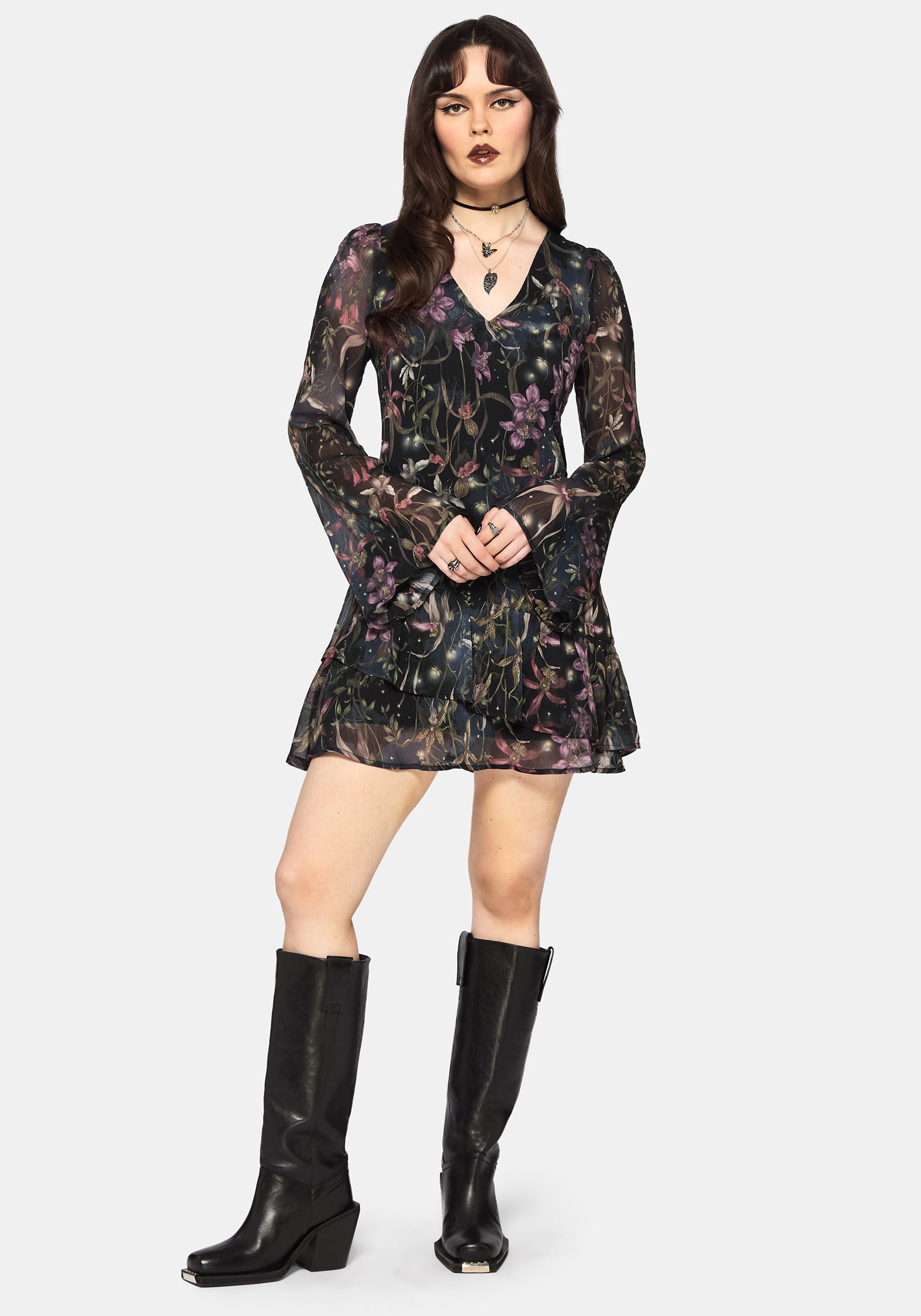 Elide Schwarz Orchidee Mini Kleid