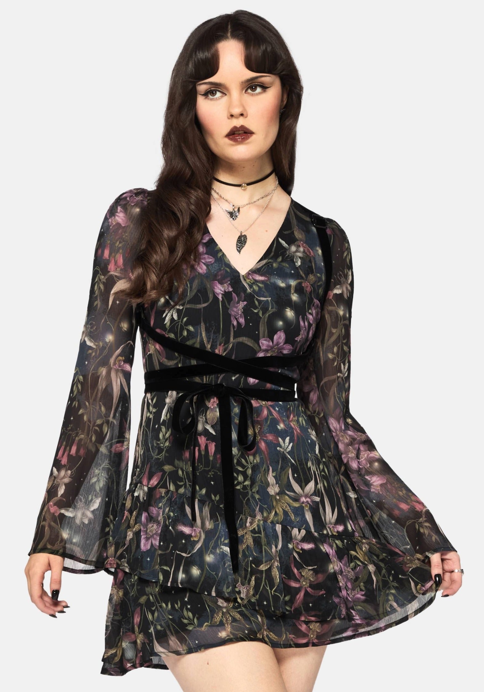 Elide Schwarz Orchidee Mini Kleid