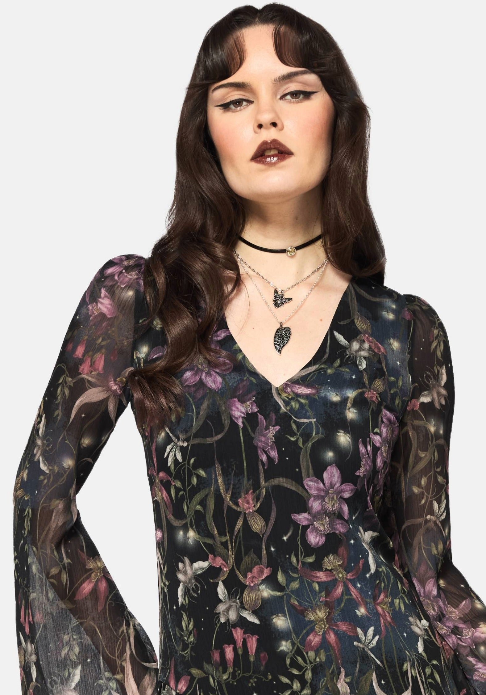 Elide Schwarz Orchidee Mini Kleid