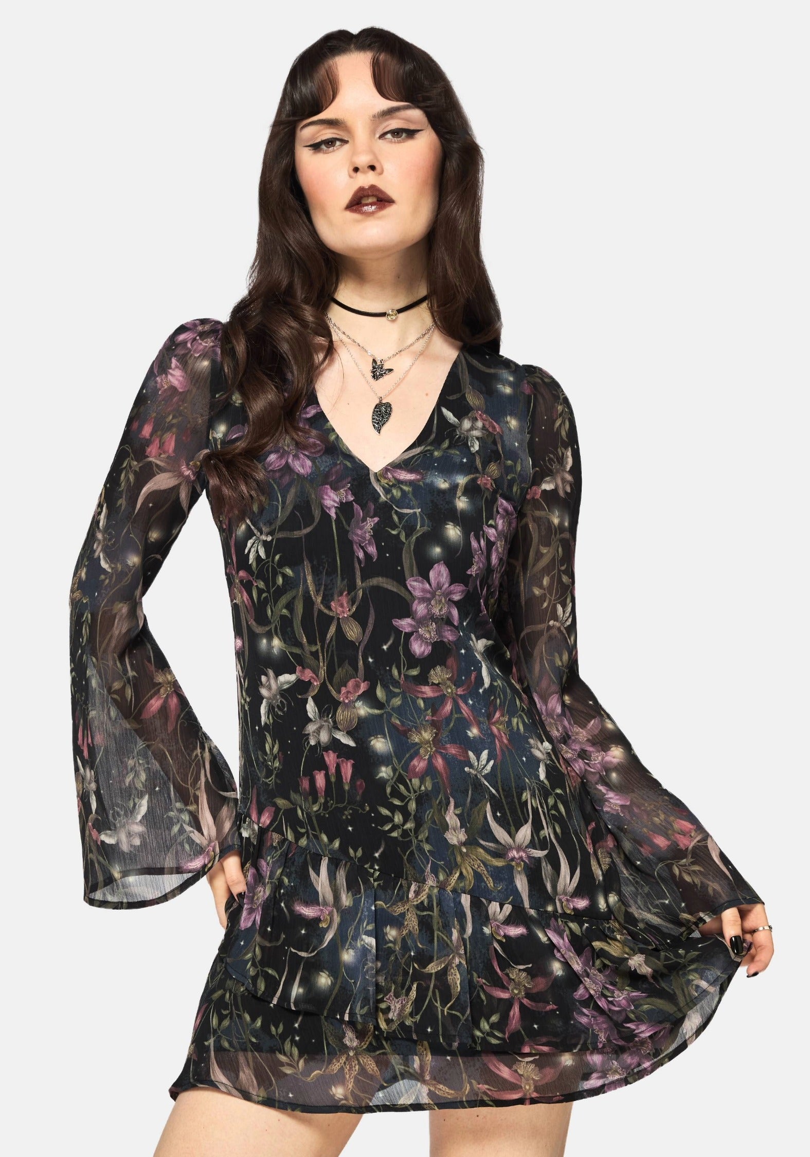 Elide Schwarz Orchidee Mini Kleid