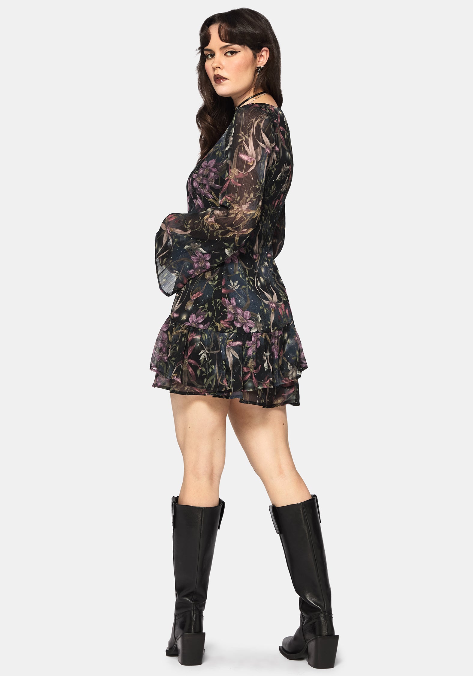 Elide Schwarz Orchidee Mini Kleid