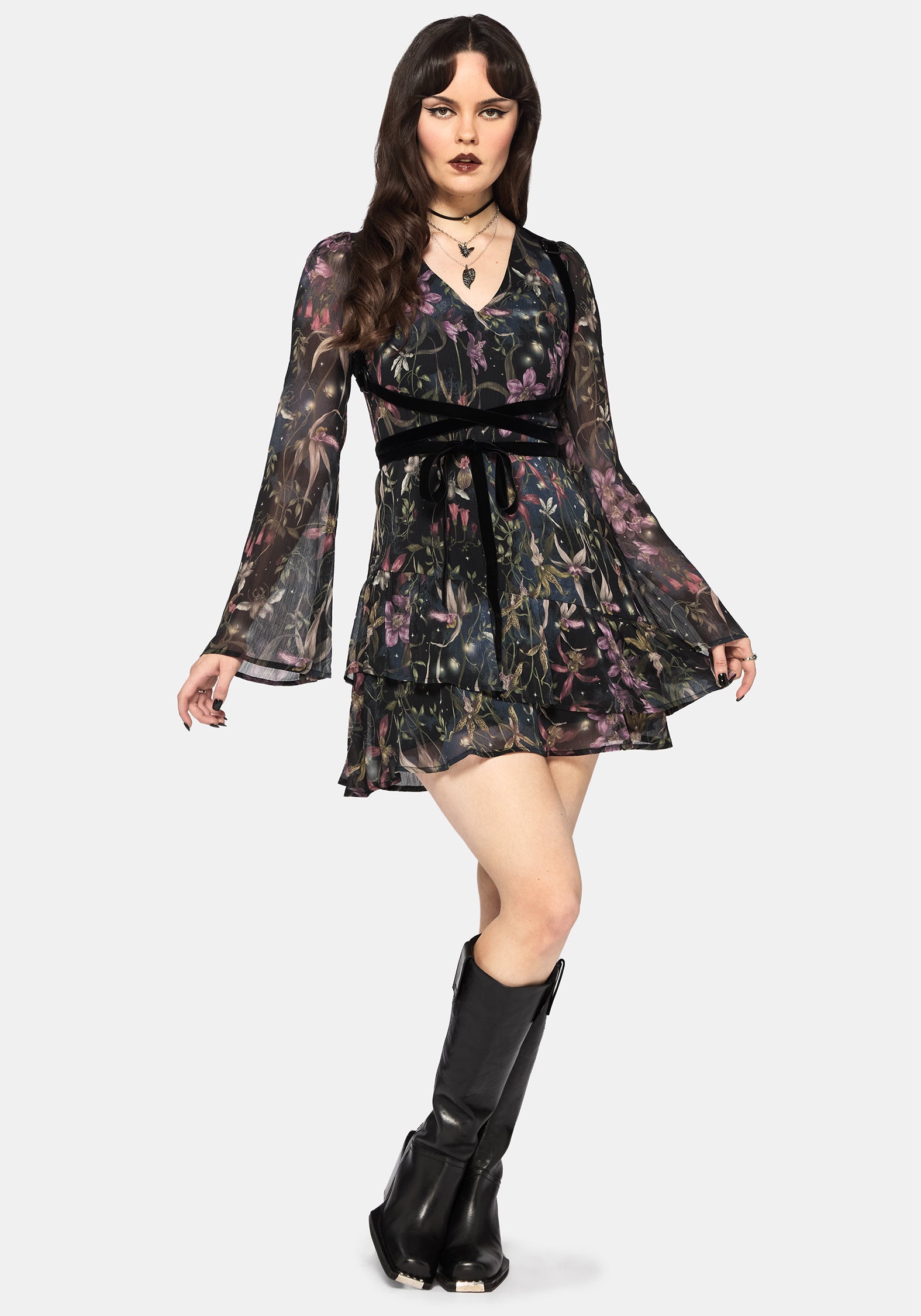 Elide Schwarz Orchidee Mini Kleid