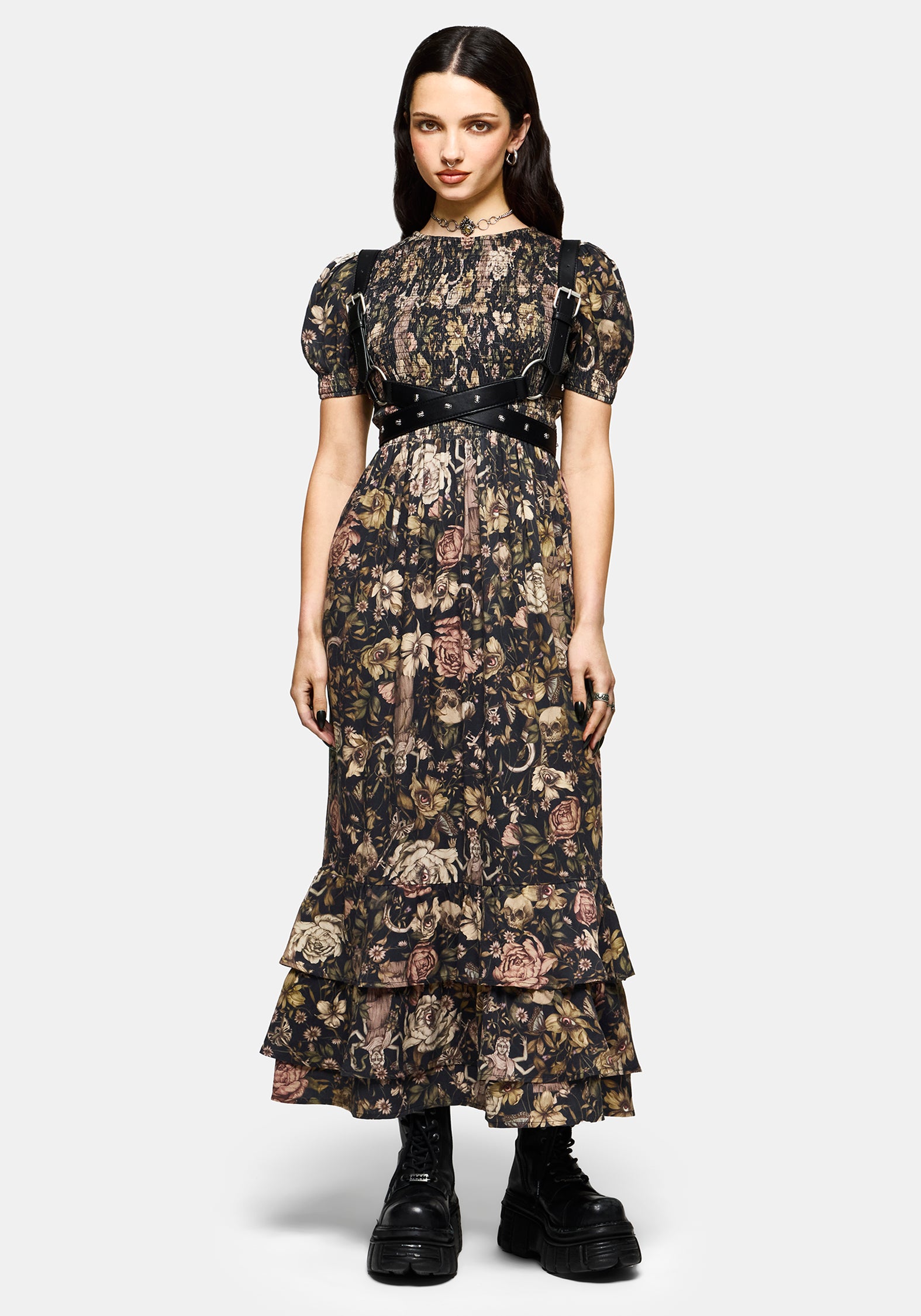 Triple Göttin Gestuft Gerafft Maxi Kleid