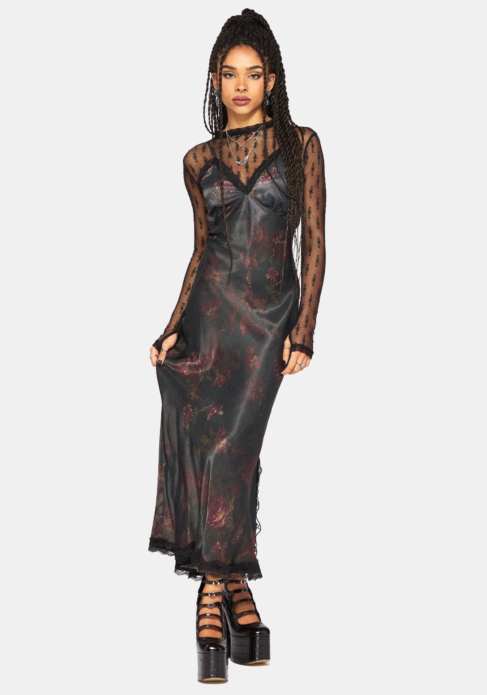 Everbloom Blumenmuster Satin Spitze Cami Midaxi Kleid
