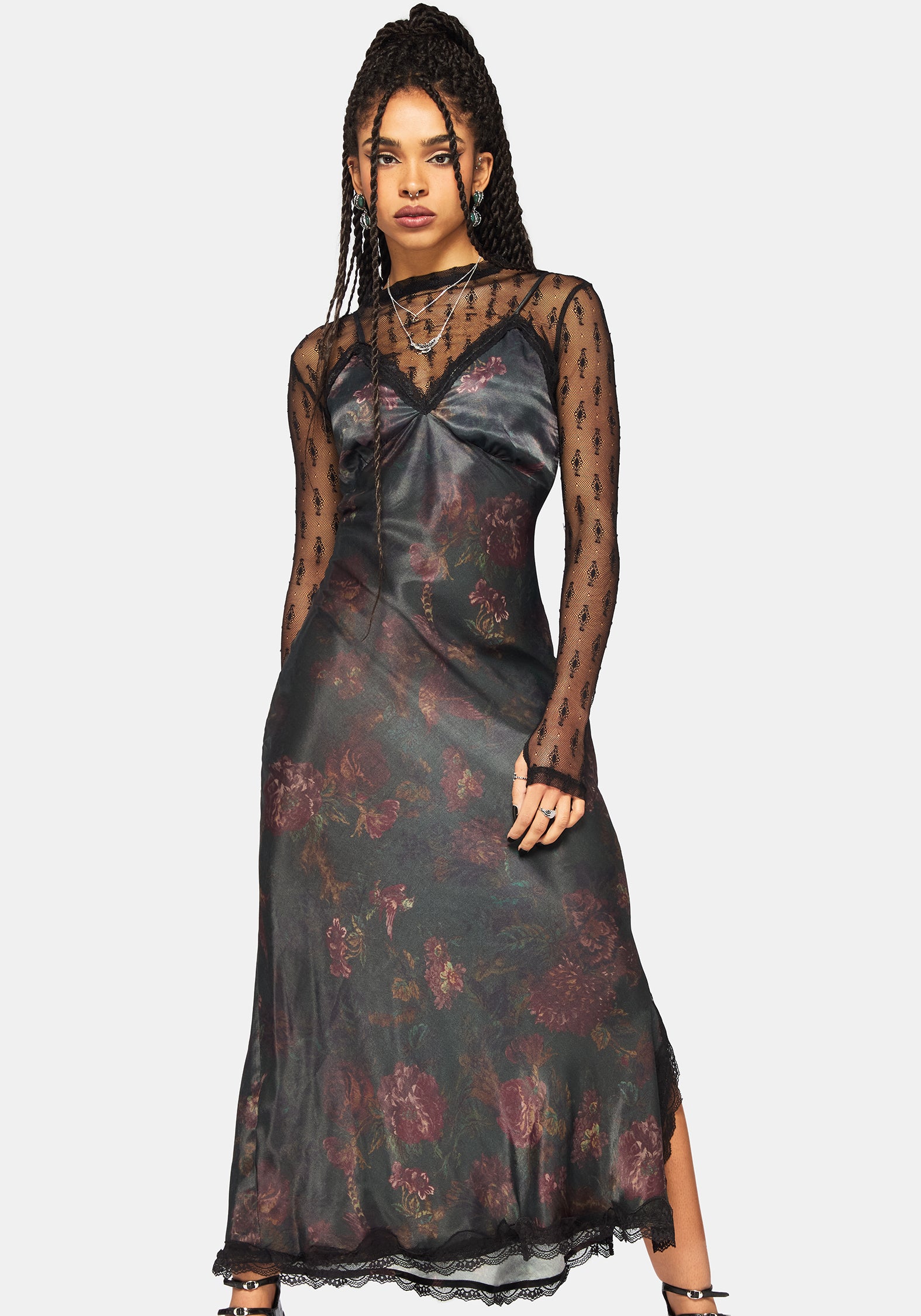 Everbloom Blumenmuster Satin Spitze Cami Midaxi Kleid