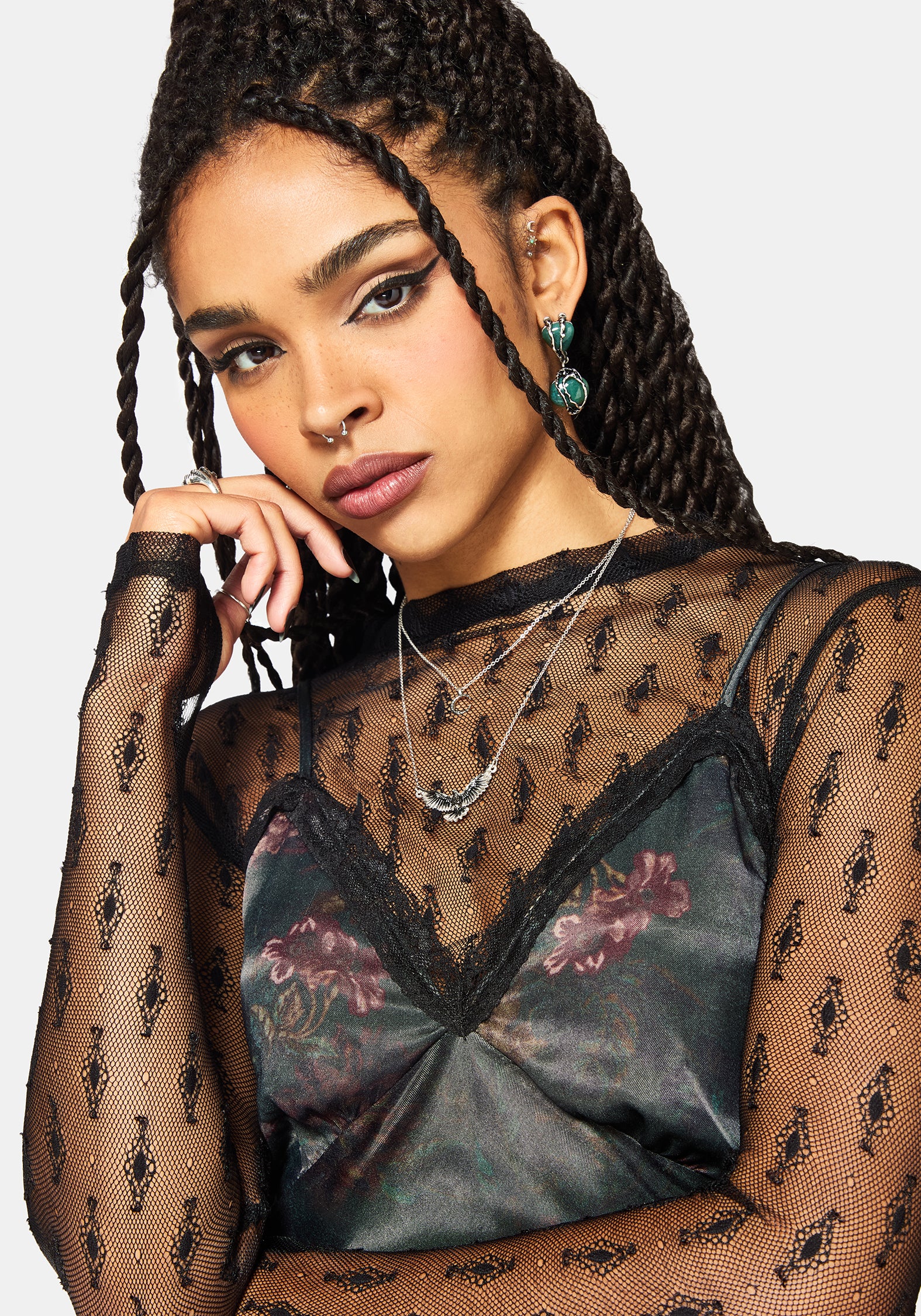 Everbloom Blumenmuster Satin Spitze Cami Midaxi Kleid