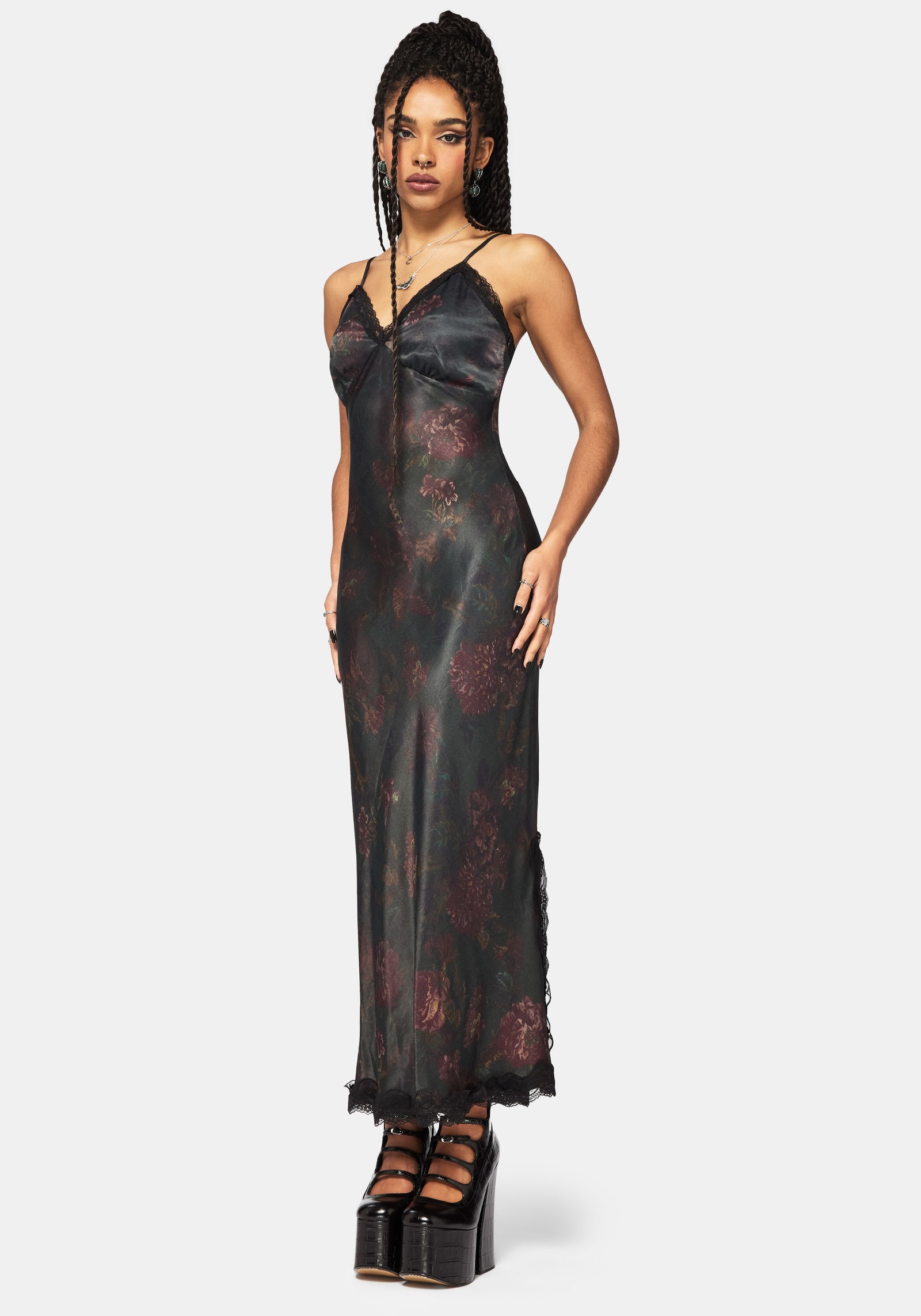 Everbloom Blumenmuster Satin Spitze Cami Midaxi Kleid