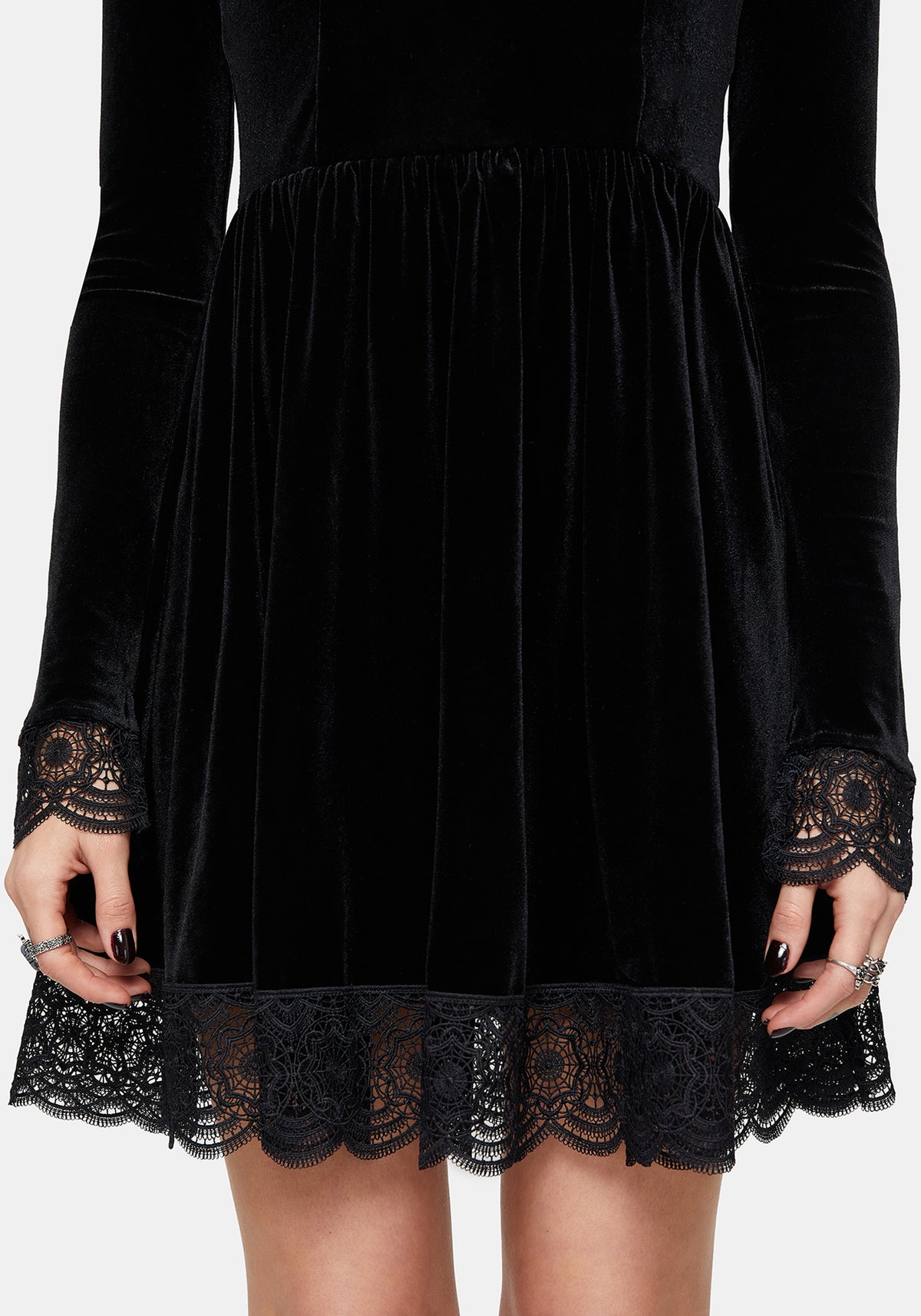 Orbweb Long Sleeve Lace Hem Velour Mini Dress EU 38