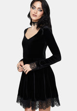Orbweb Long Sleeve Lace Hem Velour Mini Dress EU 38