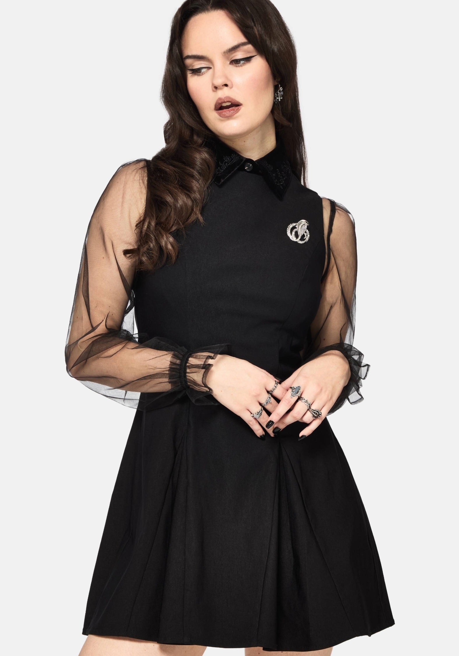 Glasmere Godet Schlange Brosche Mini Kleid