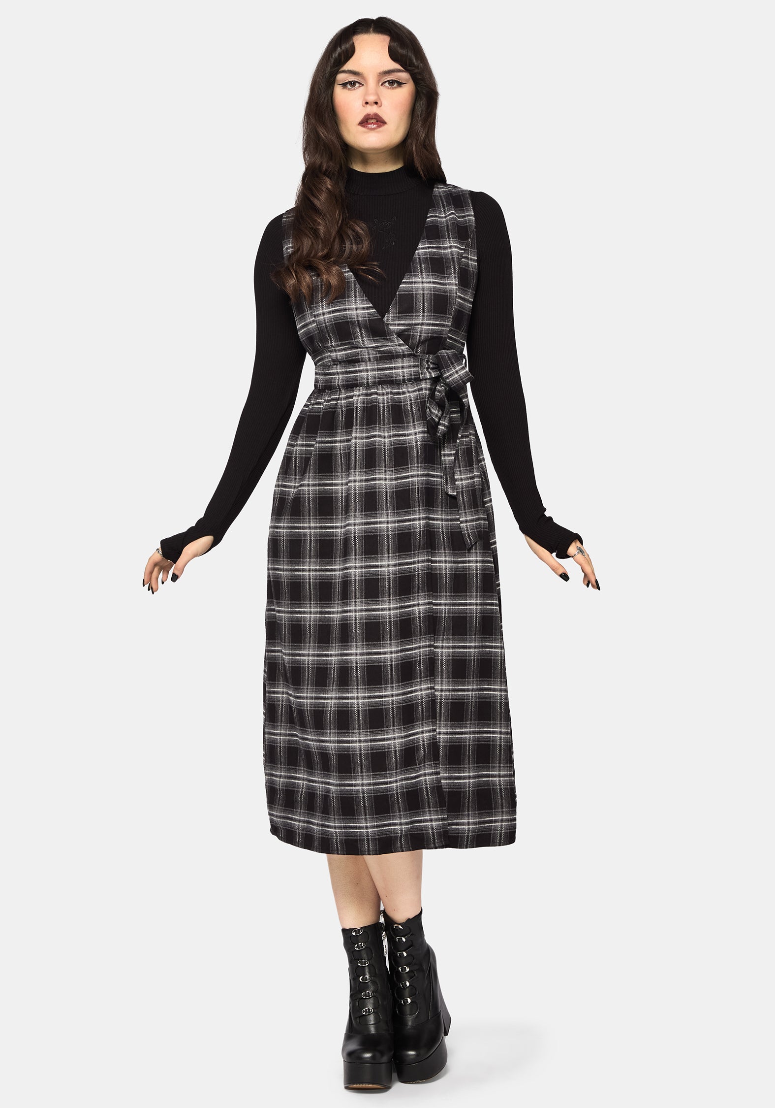 Lochan Prüfen Wickel Schürzenkleid Midi Kleid