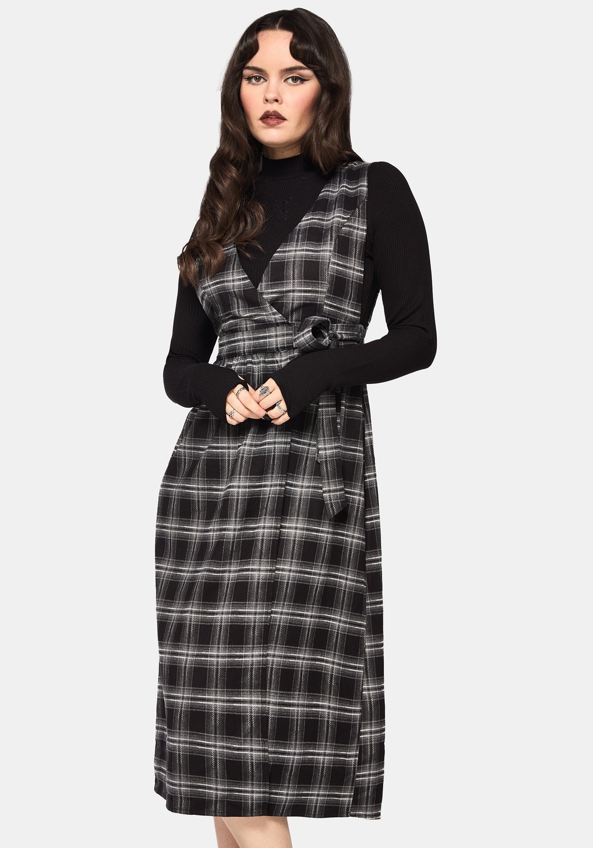 Lochan Prüfen Wickel Schürzenkleid Midi Kleid