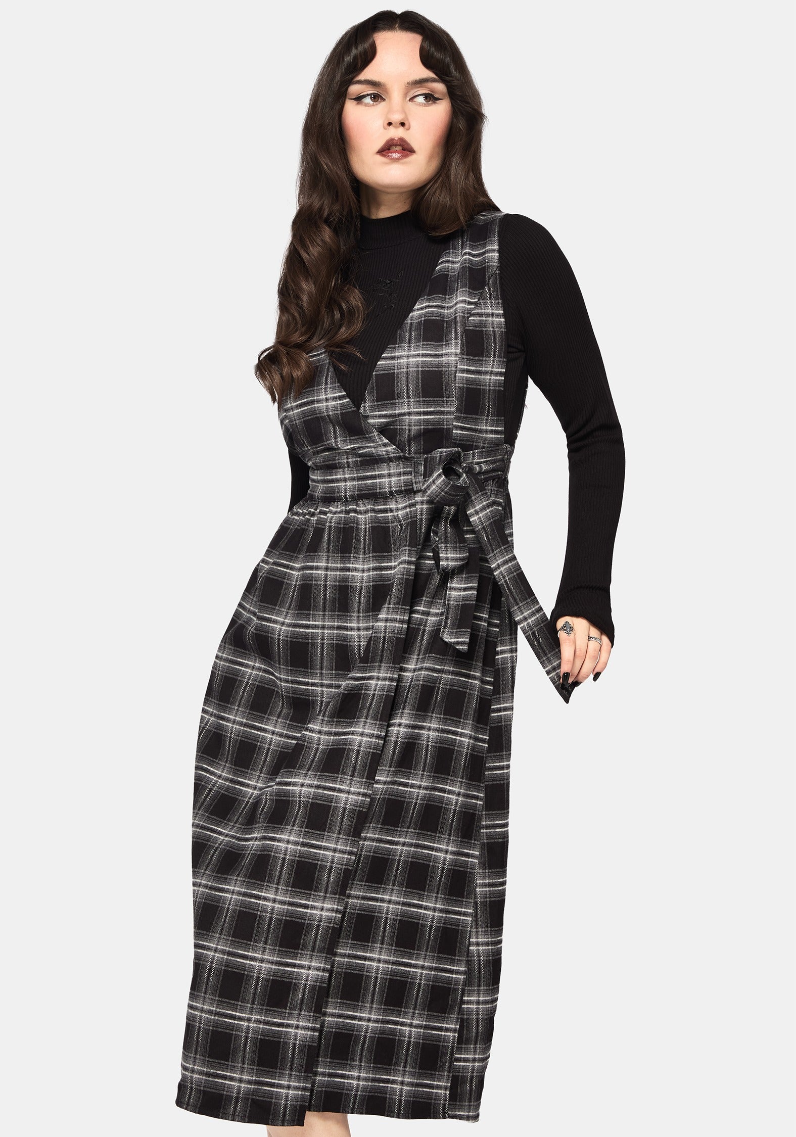 Lochan Prüfen Wickel Schürzenkleid Midi Kleid