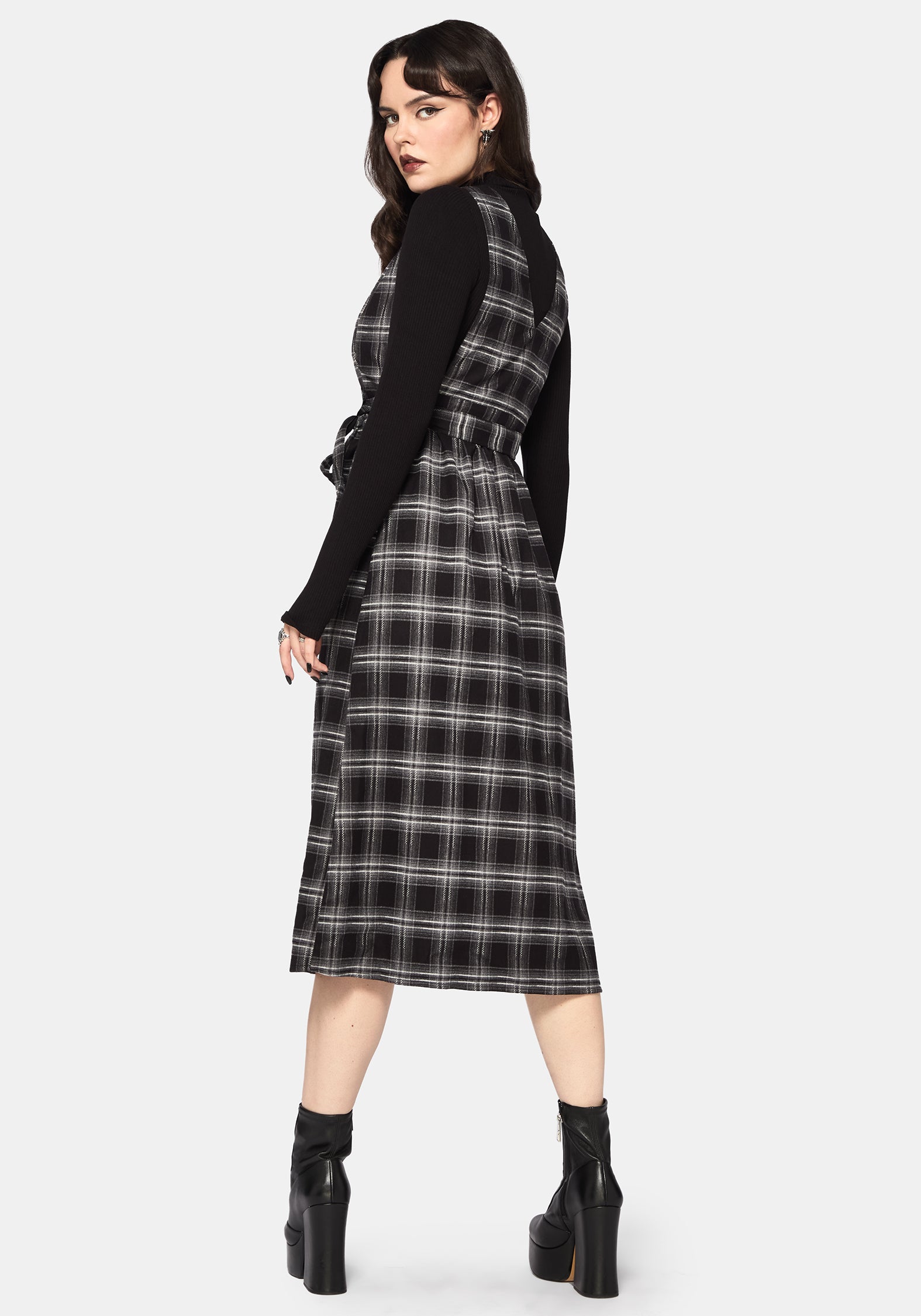 Lochan Prüfen Wickel Schürzenkleid Midi Kleid