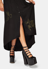 Isara Dragon Embroidered High Low Midaxi Shirt Dress