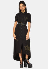 Isara Dragon Embroidered High Low Midaxi Shirt Dress