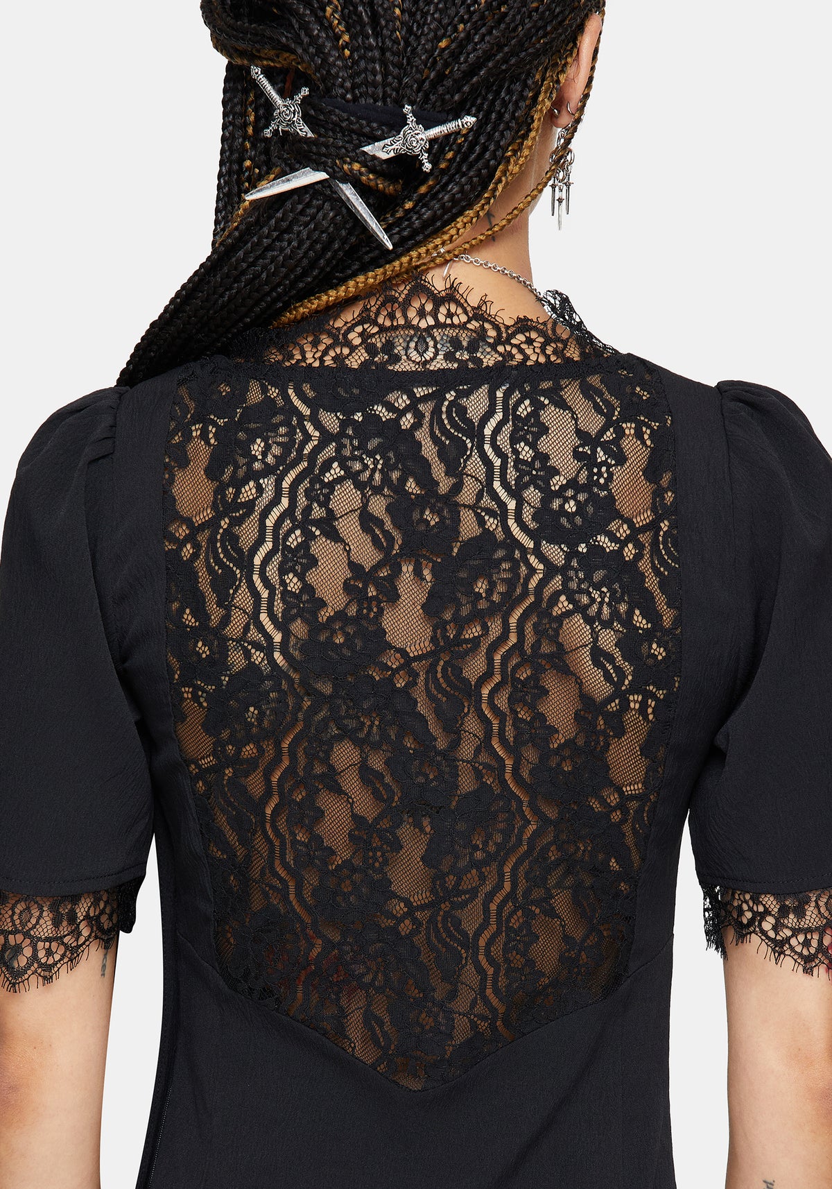 Altha Spitze Rücken V Hals Midi Kleid