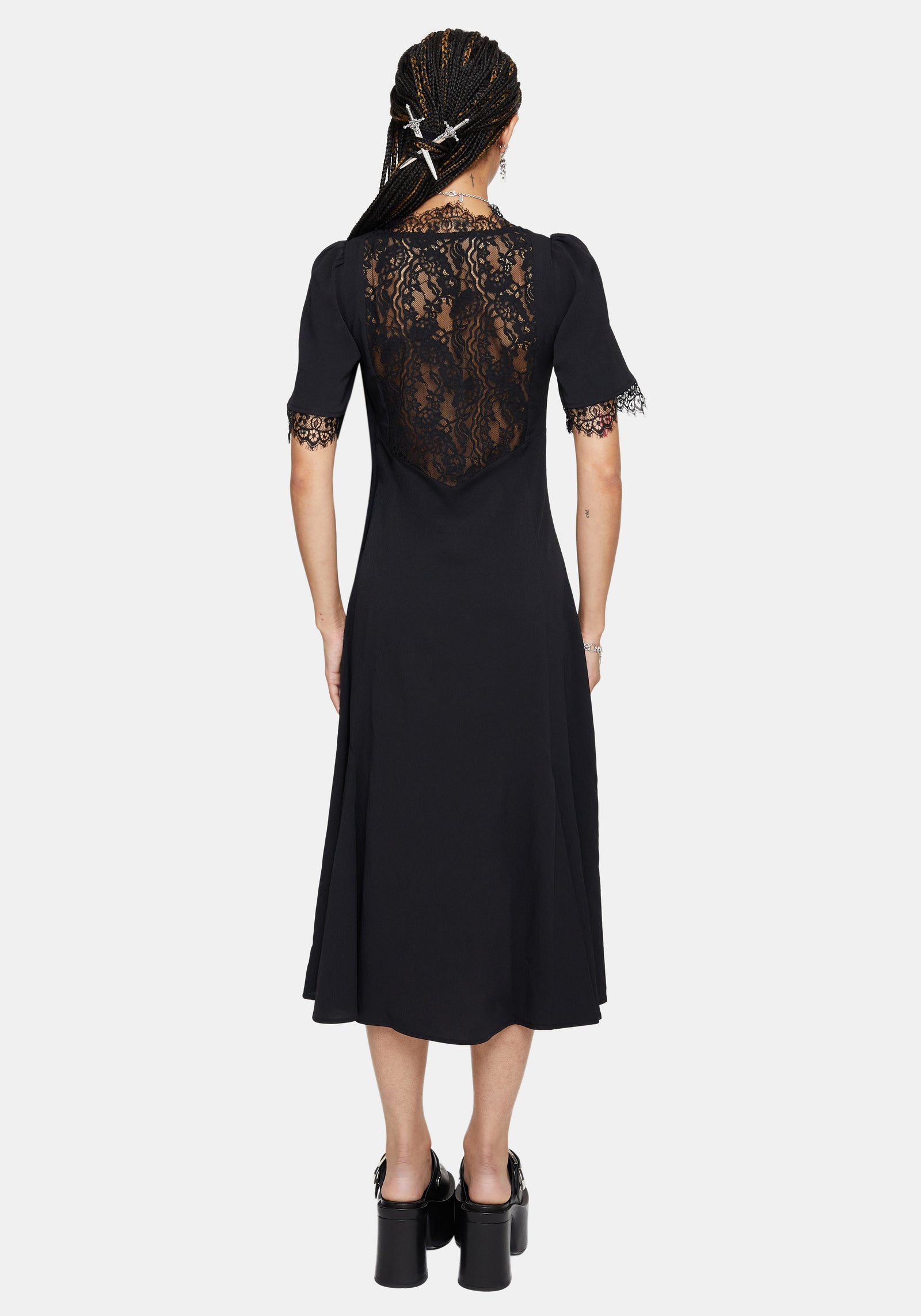 Altha Spitze Rücken V Hals Midi Kleid
