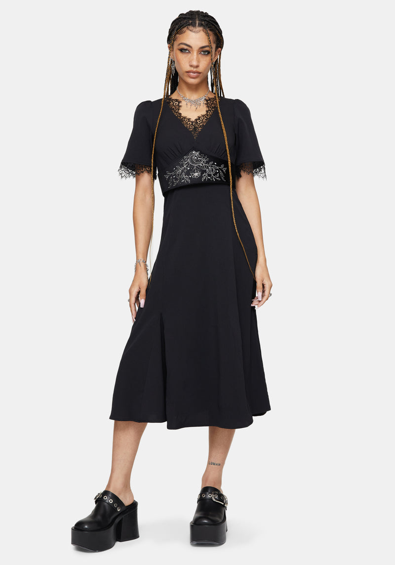 Altha Lace Back V Neck Midi Dress