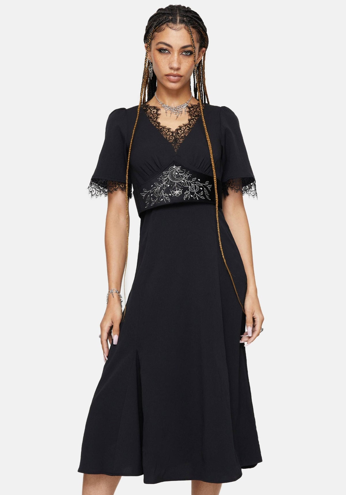 Altha Spitze Rücken V Hals Midi Kleid