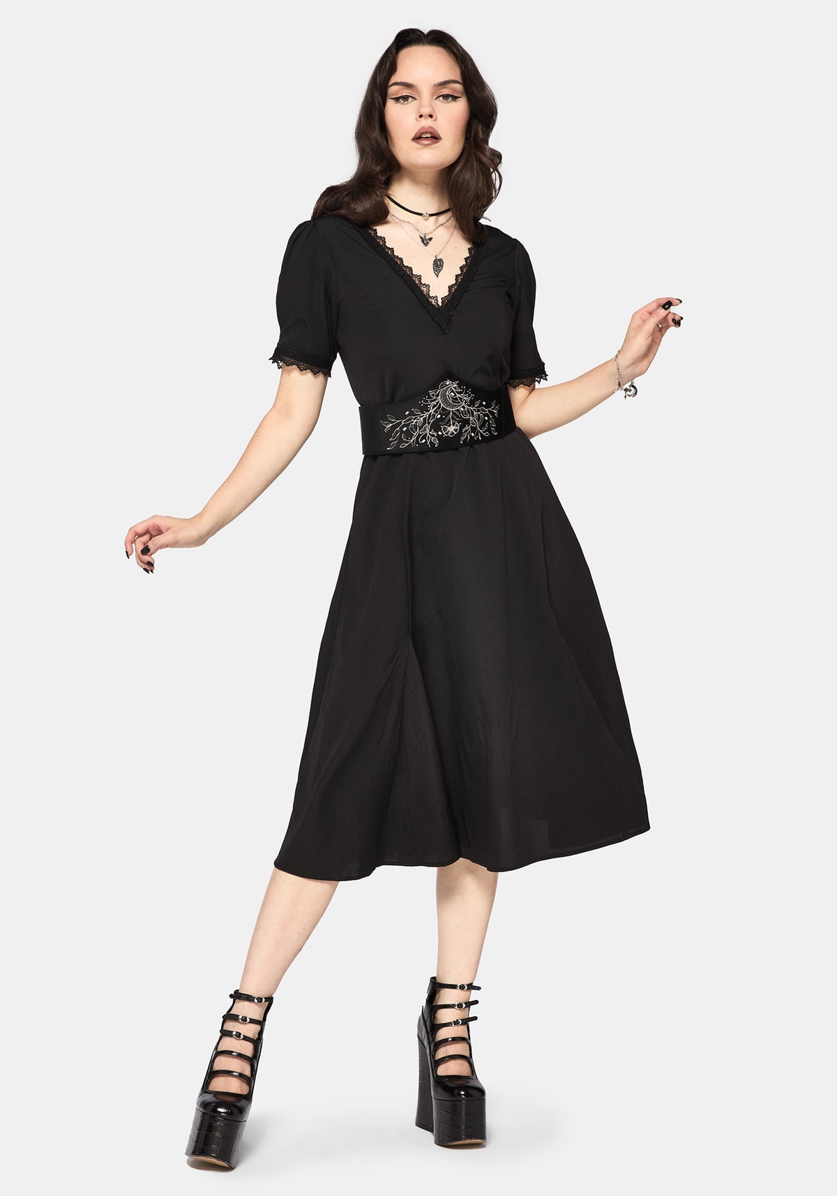 Sanzia Krawatte Rücken Spitze Midi Kleid