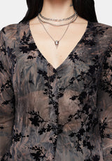 Monroe Flocked Mesh Long Sleeve Midaxi Overdress EU 38