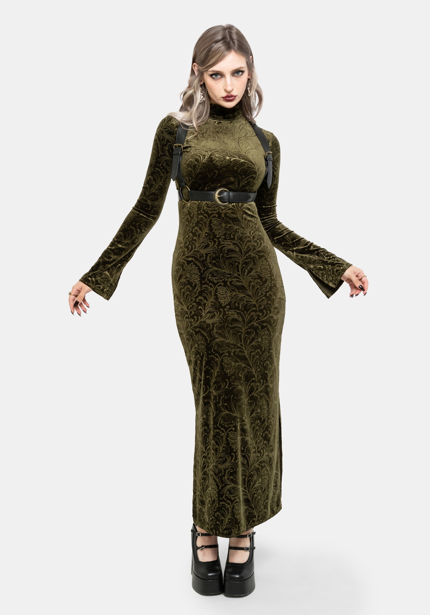 【新品】celon shirring drape velour dress DR3301_EBONELLEDEBOSSEDVELOURM