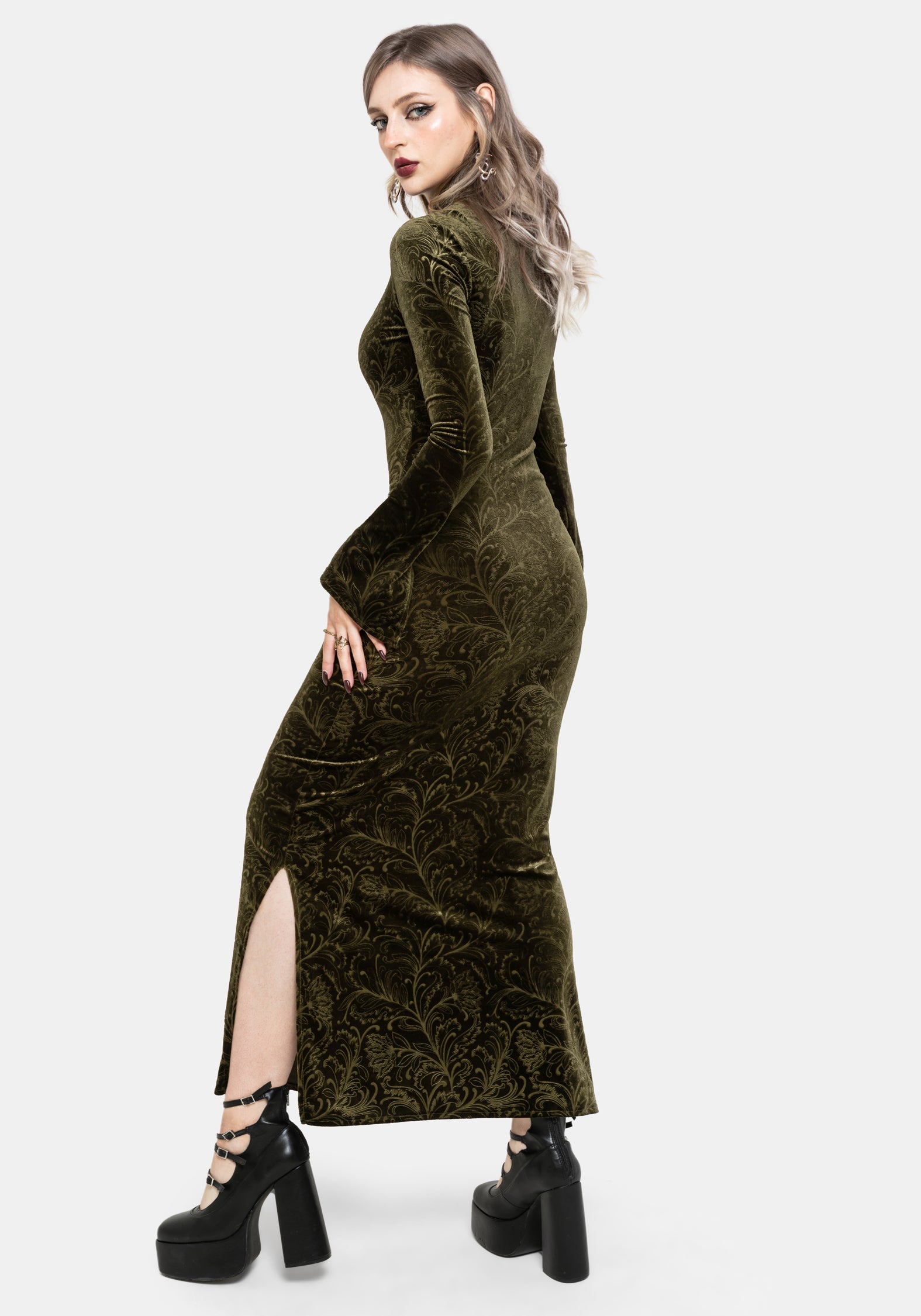Thornshade Geprägt Velours Maxi Kleid