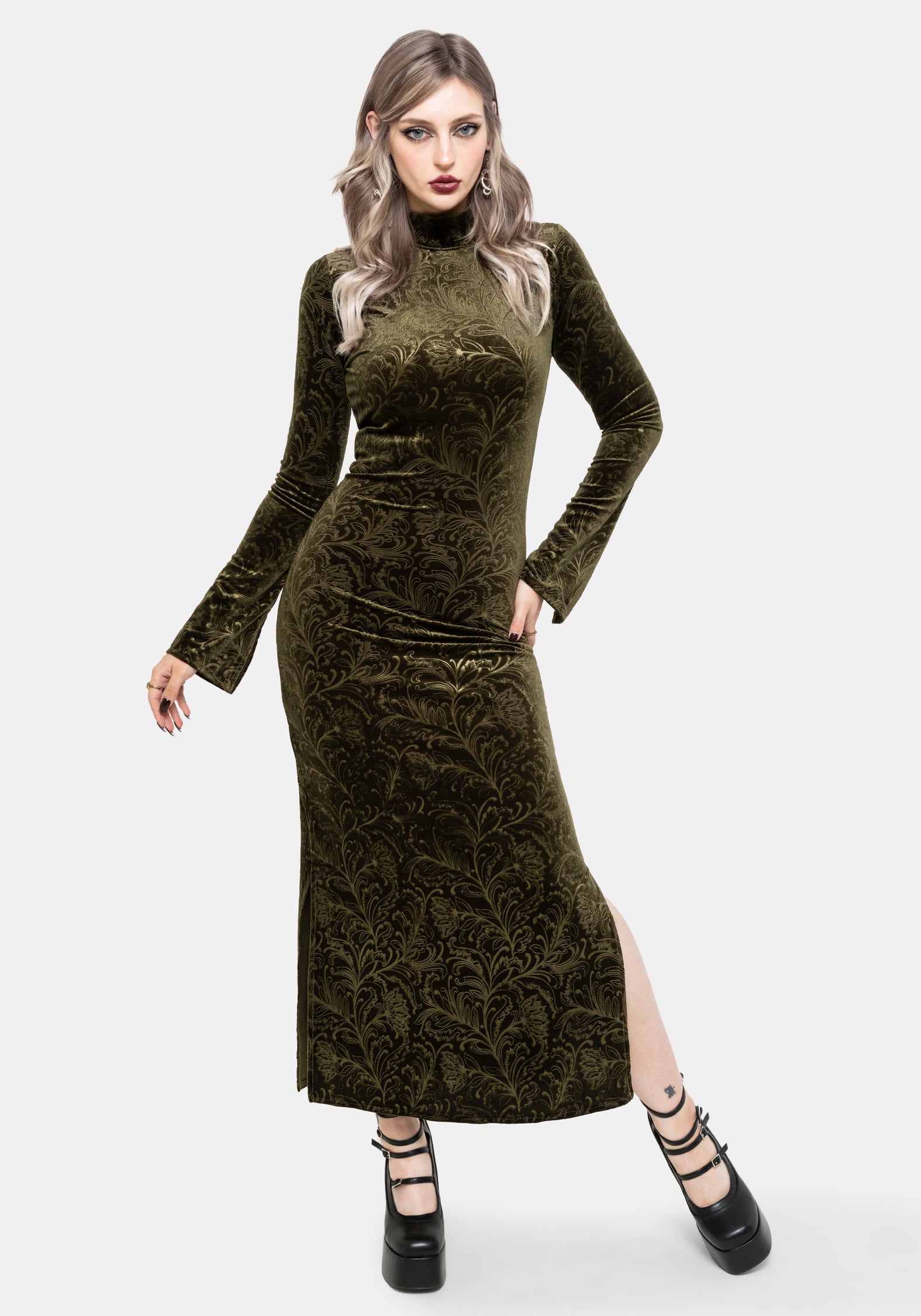 Thornshade Geprägt Velours Maxi Kleid