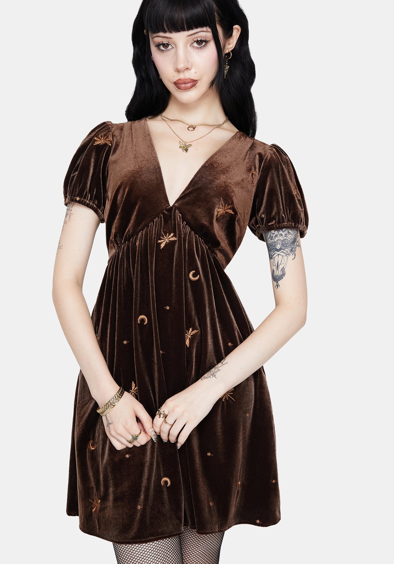 Seraphine Dragonfly Bestickt Velours Mini Kleid