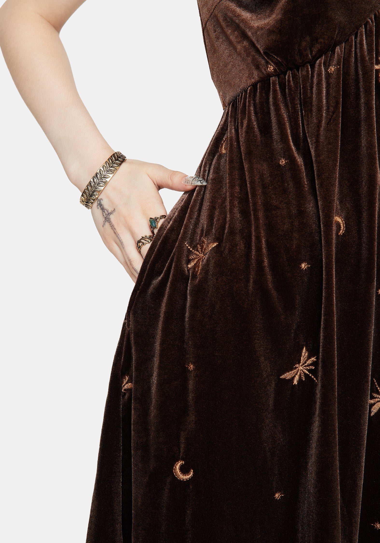 Seraphine Dragonfly Bestickt Velours Mini Kleid