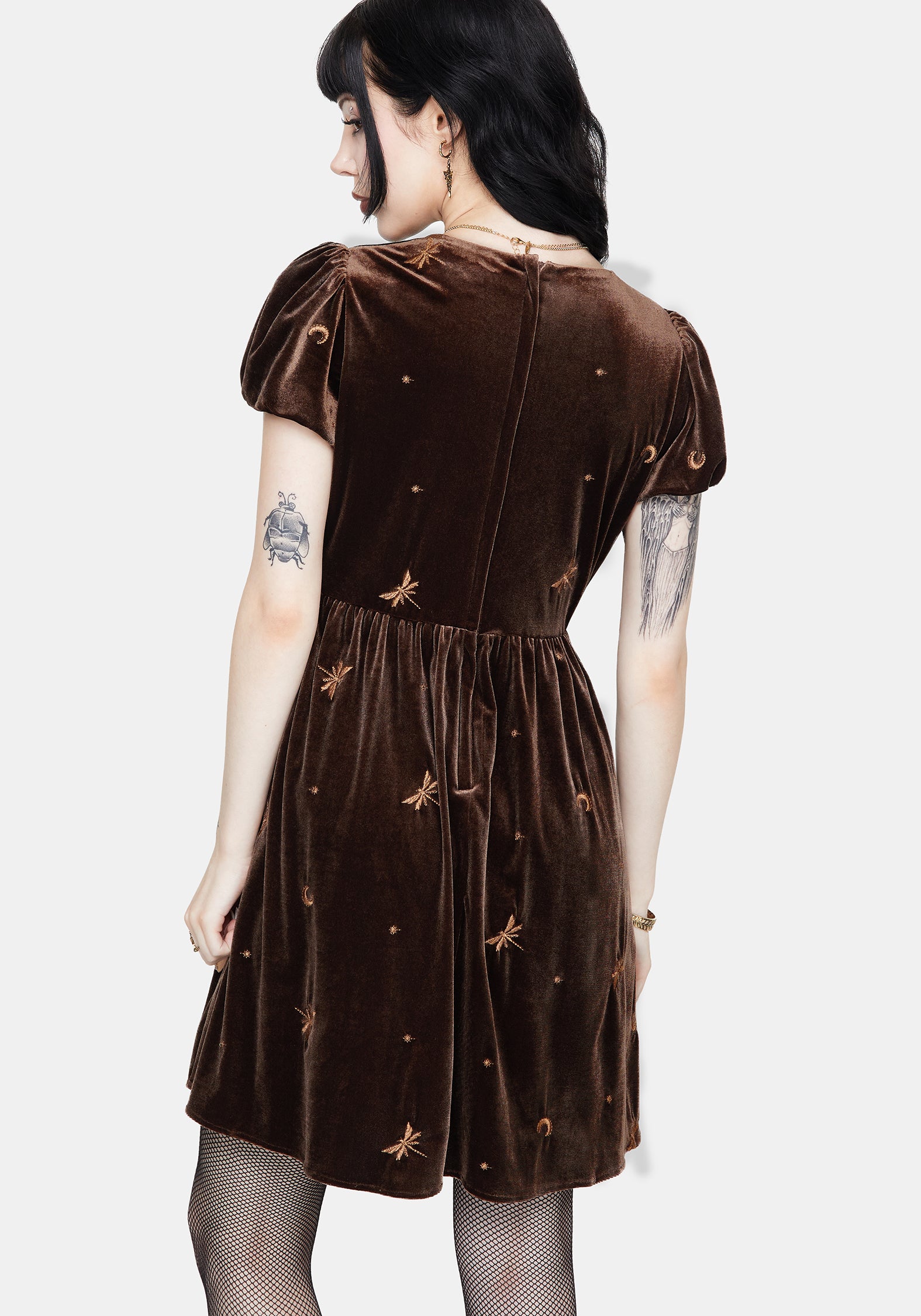 Seraphine Dragonfly Bestickt Velours Mini Kleid