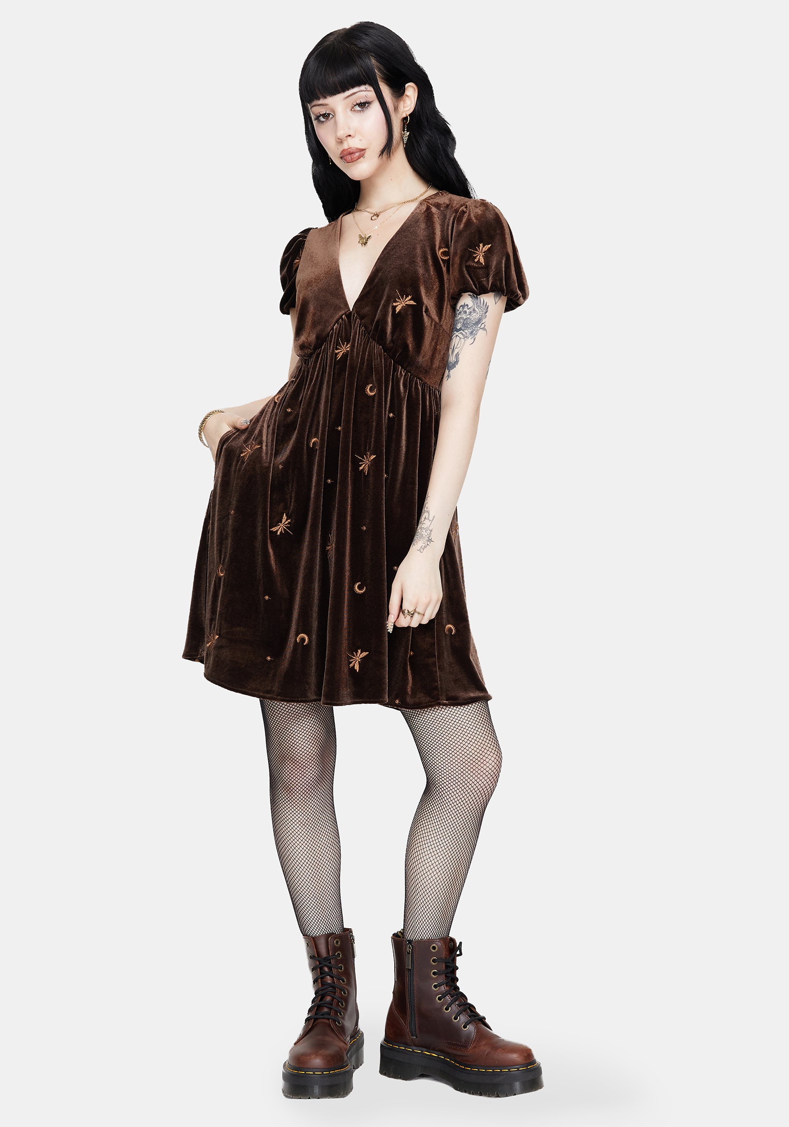 Seraphine Dragonfly Bestickt Velours Mini Kleid