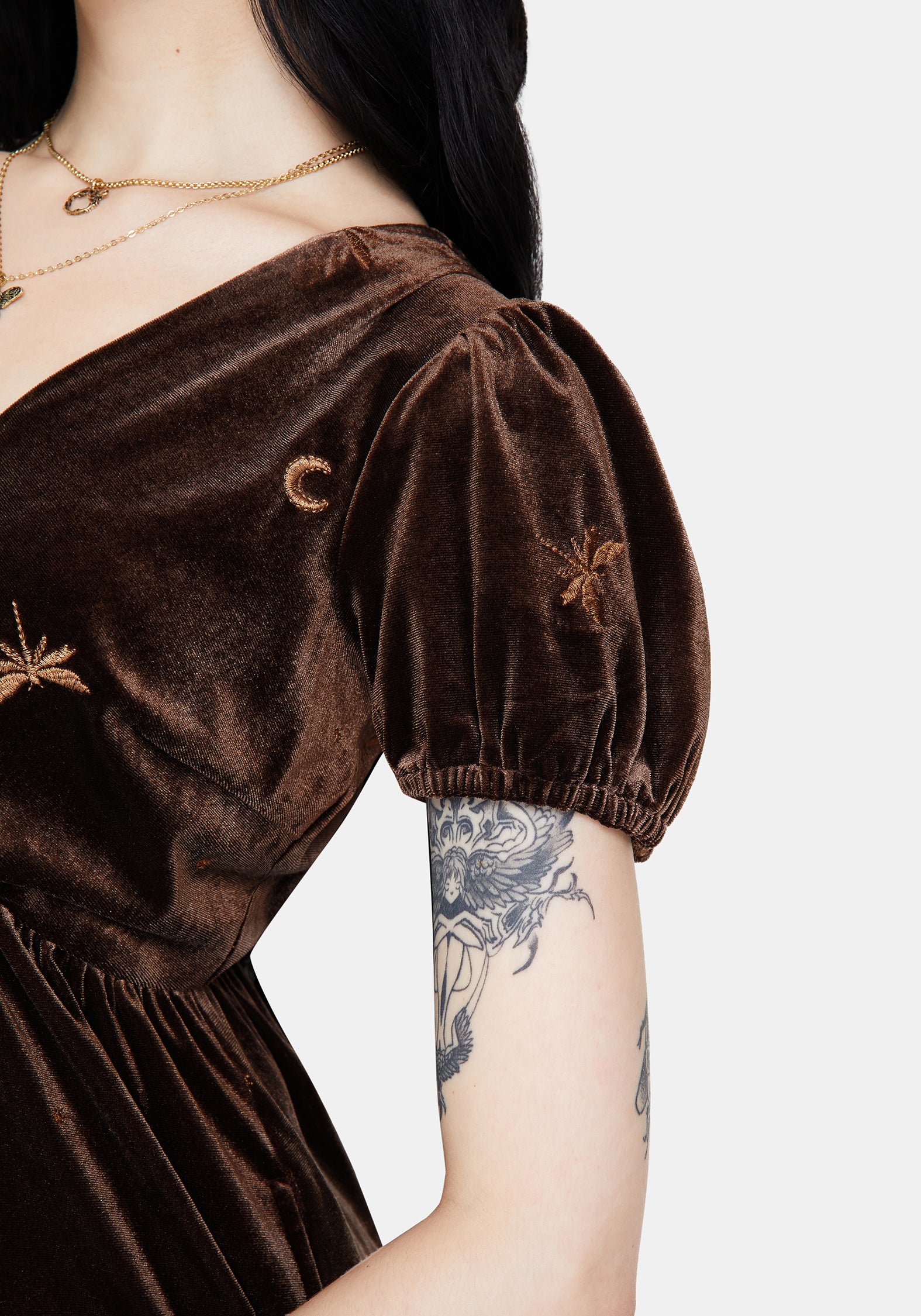 Seraphine Dragonfly Bestickt Velours Mini Kleid