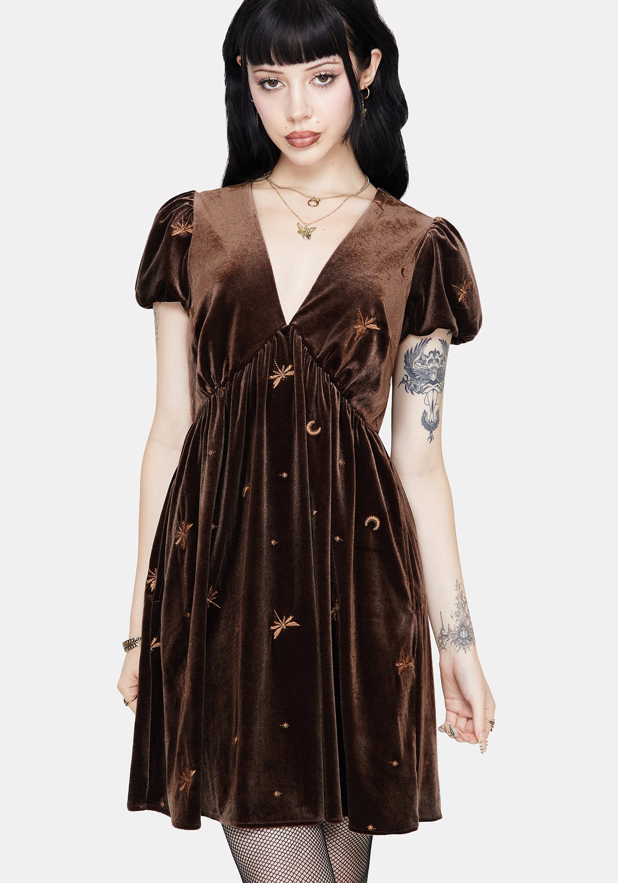 Seraphine Dragonfly Bestickt Velours Mini Kleid