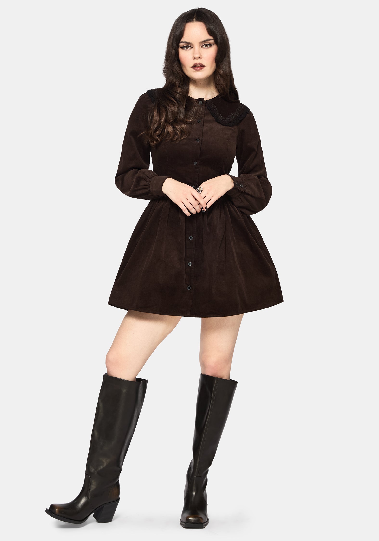 Kora Blumenmuster Bestickt Kordel V Taille Mini Kleid